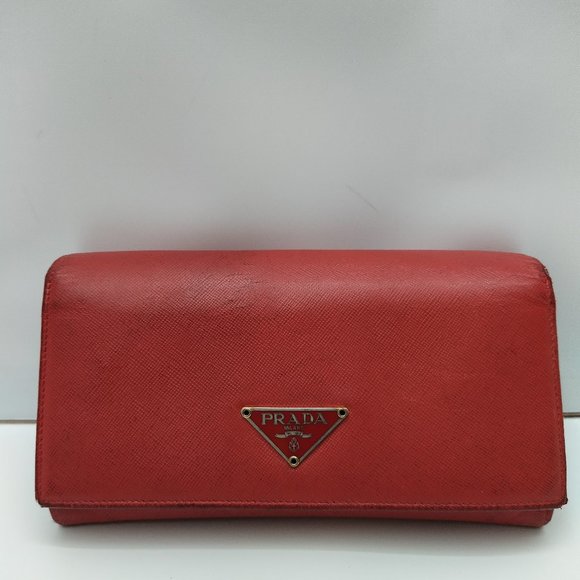 Prada Red Leather Credit Card Bifold Wallet - Picture 1 of 16